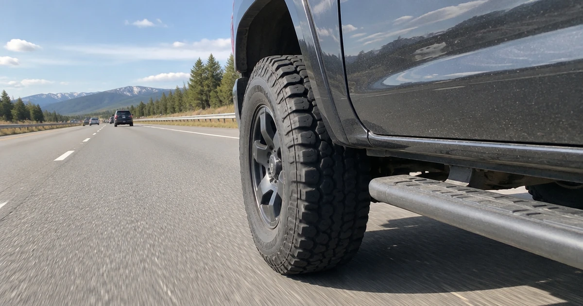 All Terrain Tires for Highway Driving fitted to a pickup on a sunlit road