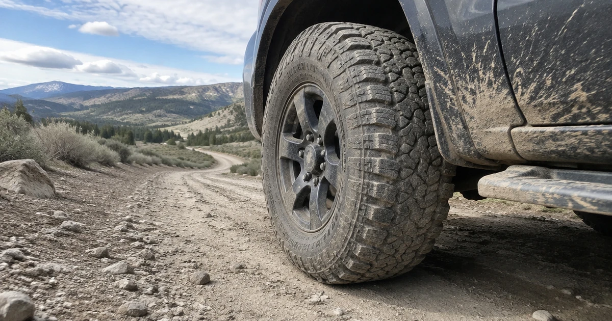 A pickup fitted with All Terrain Tires for Off Road rests on a gravel trail