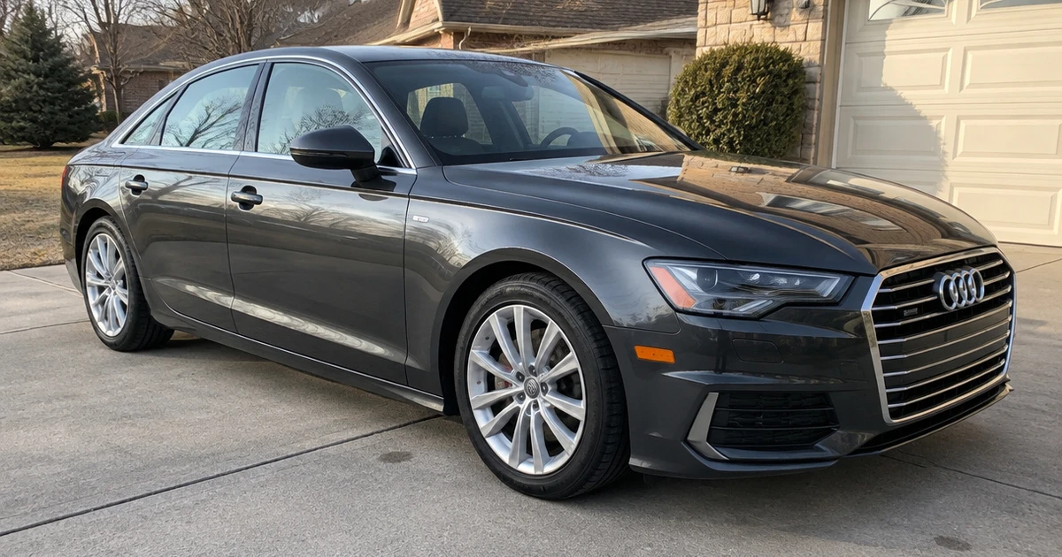 Tires for Audi A6 meet the road on a sedan parked in a sunlit driveway