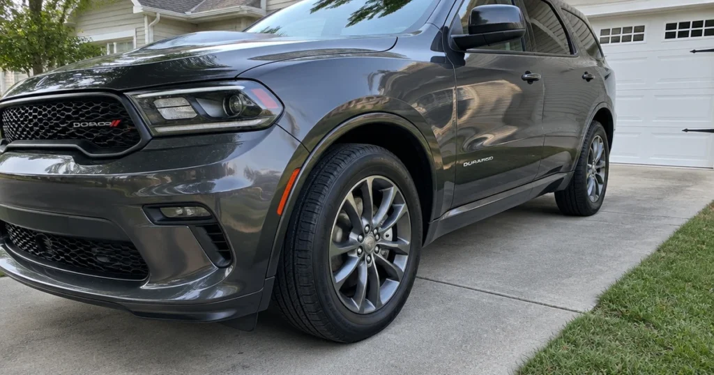 A Dodge Durango parked on a driveway with tires for Dodge Durango fitted