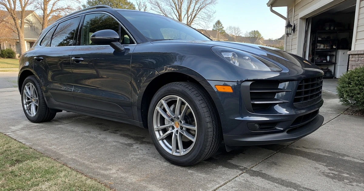 A Porsche Macan on a driveway with tires for Porsche Macan fitted