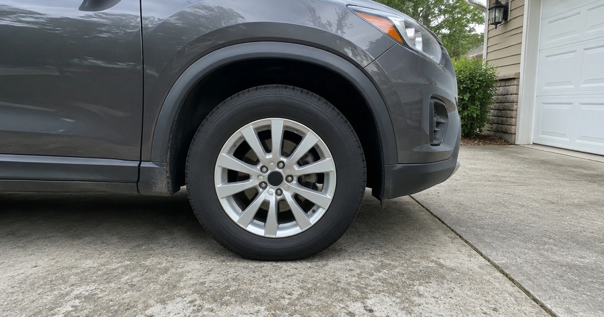 Tires for the Chevy Equinox sit on a compact SUV in a sunny driveway