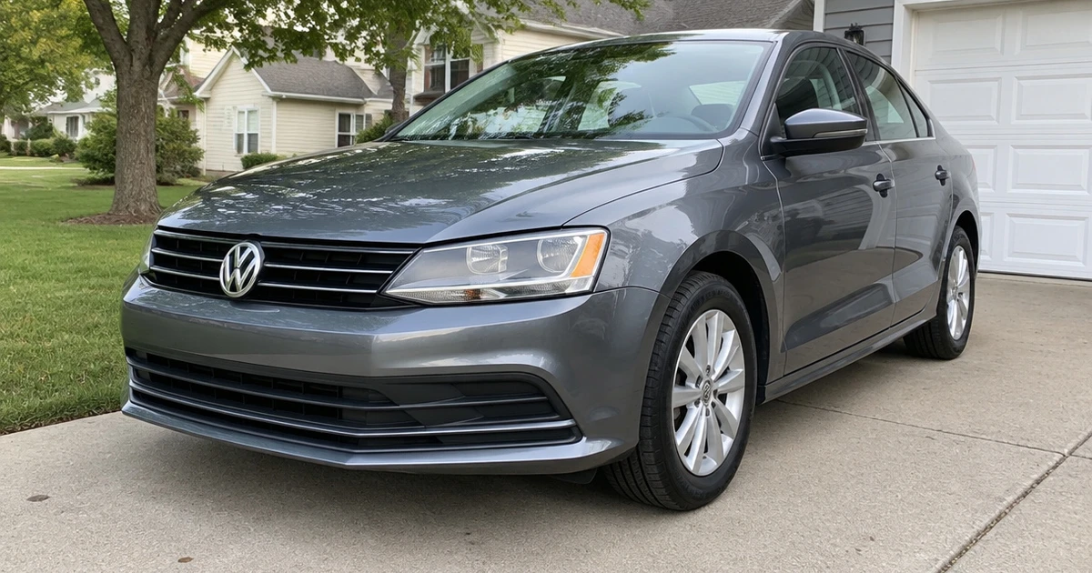 A Volkswagen Jetta parked in a driveway with tires for Volkswagen Jetta clearly visible